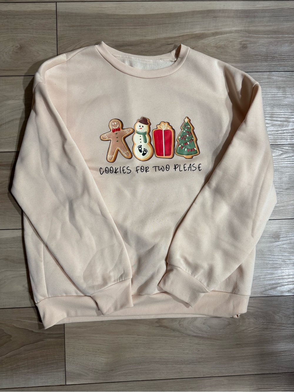 Maternity Cream Colored Sweatshirt With “Cookies For Two Please” Graphic